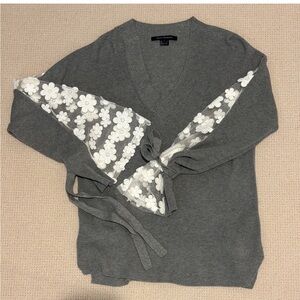 French Connection Gray Sweater Floral Lace Bell Sleeves Size L